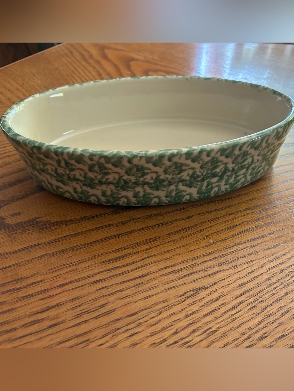 Vintage Henn Roseville Green Spongeware Oval Baker Casserole Dish⁠